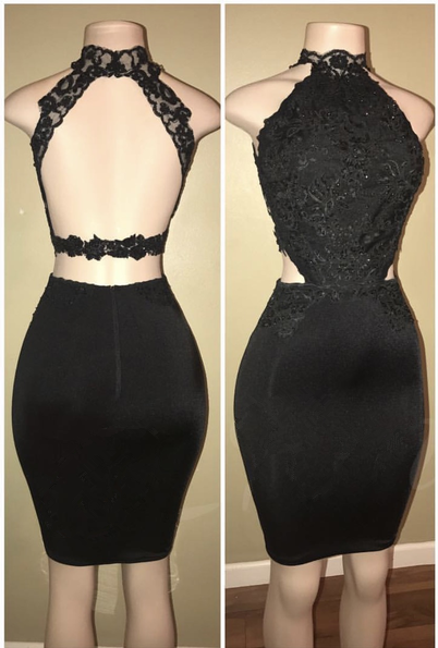 Black Long Prom Dresses Cheap | Open Back Lace Semi Formal Dress BA8580