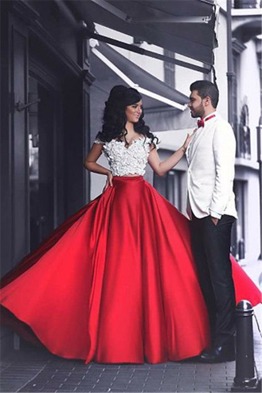 Appliques Red Lace Off-the-Shoulder Elegant Evening Dress