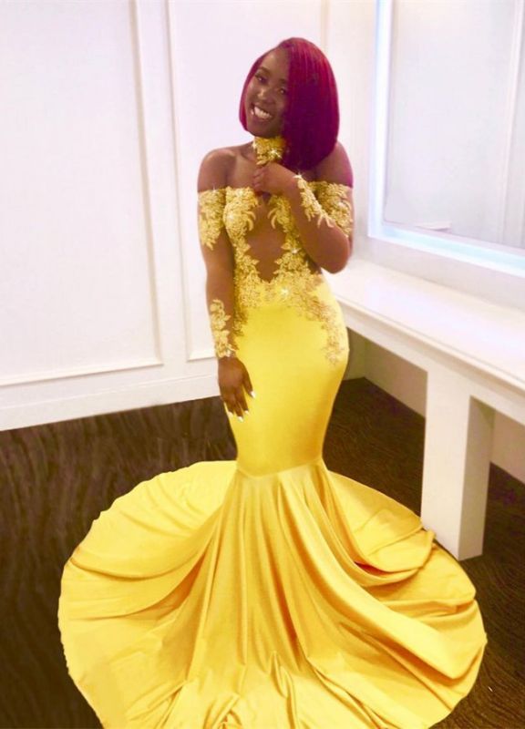 Off The Shoulder Yellow Prom Dress Long | Mermaid Plus Size Formal Dresses BA7903