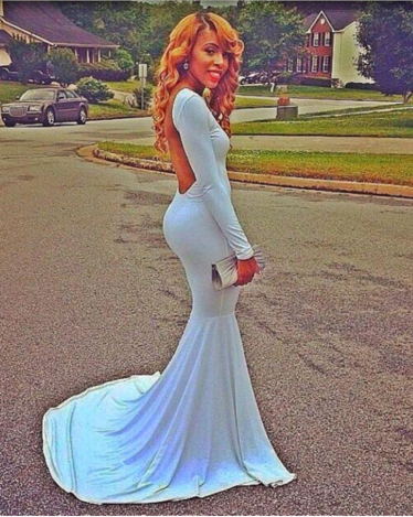 Prom Dresses Long Sleeves Backless Mermaid Stretch Spandex Court Train Evening Gowns