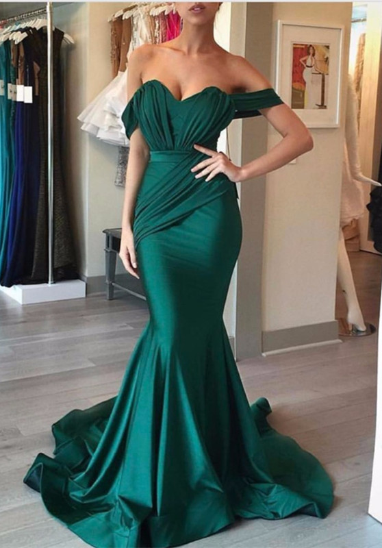 Elegant Green Off-the-shoulder Mermaid Evening DressLong Formal Dress BA6968
