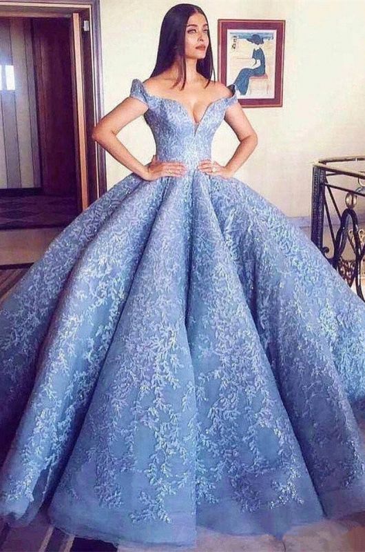 Glamorous Off-the-Shoulder Ball Gown Evening Prom Dress With Lace Appliques BA8309