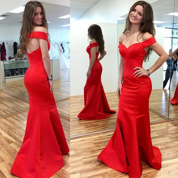 Simple Off the Shoulder Mermaid Party Dress   RedParty Dresses BA7023