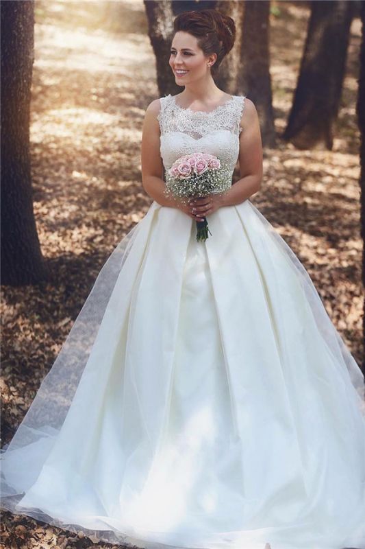 Vestido de novia de encaje de cristal imperio de una línea Vestido de novia de talla grande con volantes más recientes