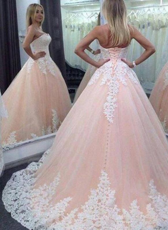 Vestido de bola rosa dulce 16 vestidos | Vestido de Quinceañera sin tirantes y apliques blancos