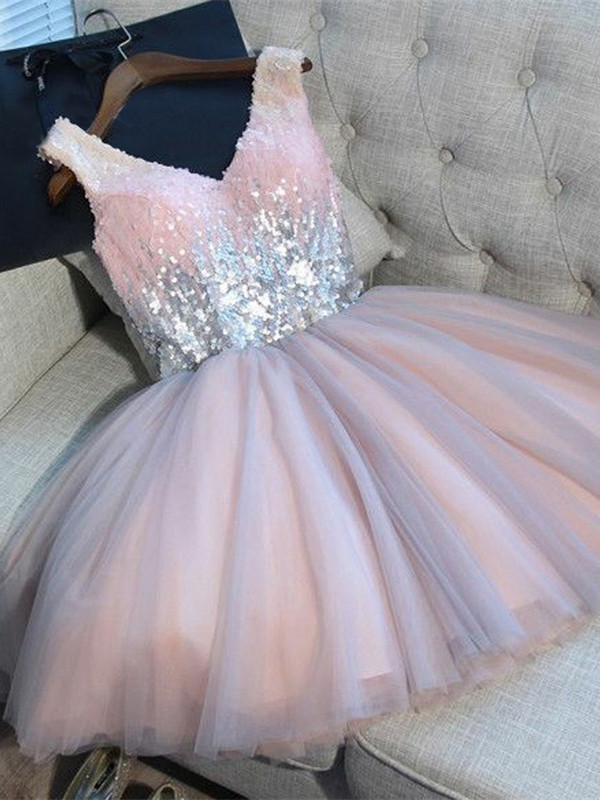 Delicate Sequined Pink Straps Sexy Short Homecoming Dresses | Custom Made A-line Party Gown BA9973