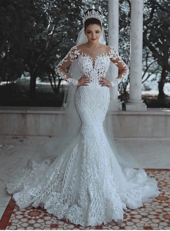 Glamorous Long Sleeve Wedding Dresses | New Arrival Mermaid Bridal Gowns