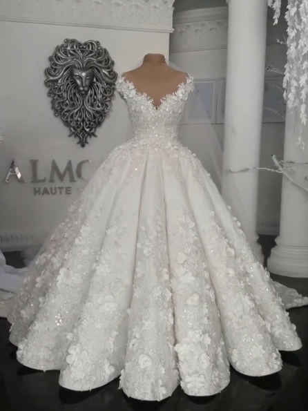 Gorgeous Ball Gown Wedding Dresses | Off The Shoulder Flowers Beaded Bridal Gowns