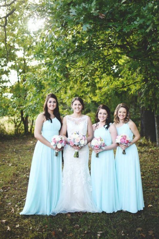 Robes de demoiselle d'honneur longues en mousseline de soie vert menthe