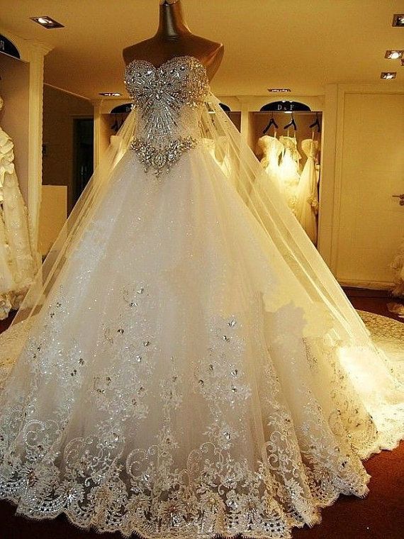 Wholesale Lace Topped Wedding Dresses Sweetheart Beads Lace Cathedral Train Gowns BO1699