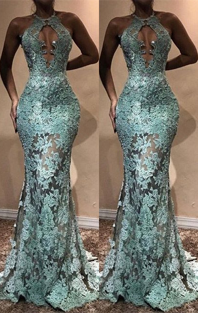 Sexy LaceProm Dress | Halter Mermaid Evening Gowns BA7714