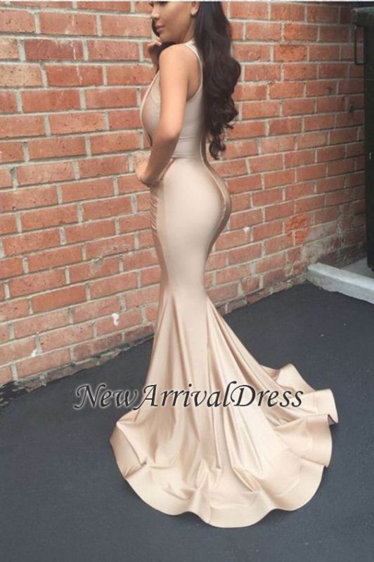 V-Neck Ruched Sexy Mermaid Long Sleeveless Prom Dresses