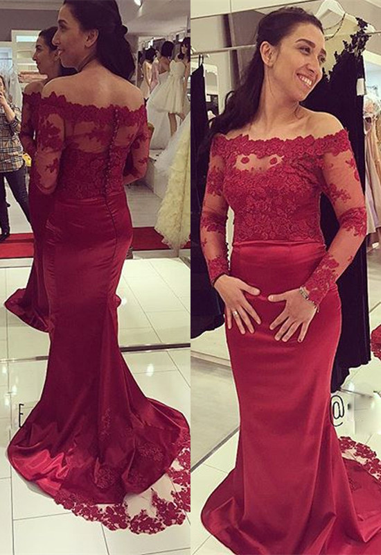 Delicate Mermaid Long Sleeve Lace Appliques Zipper Prom Dress | Plus Size Prom Dress