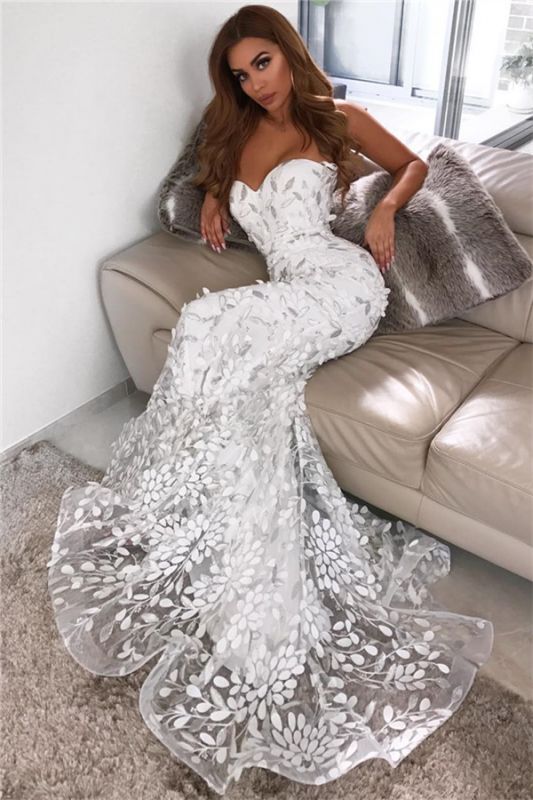 Robes de mariée appliques en dos de feuille chérie | Sirène sexy robe de soirée en tulle pure 2021