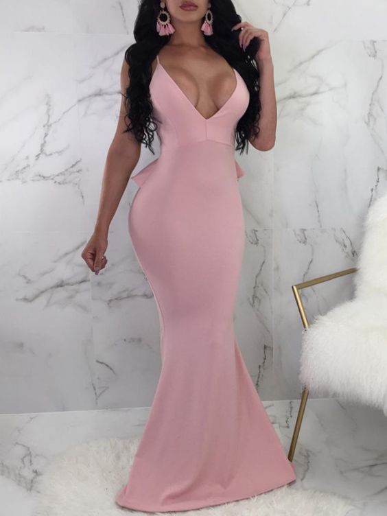 Sexy Pink Spaghetti Strap Bodycon Evening Dress |  Evening Gown