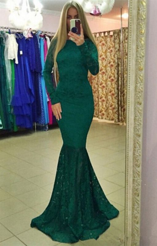 Modern Lace Backless Long Sleeve Mermaid Evening Gown