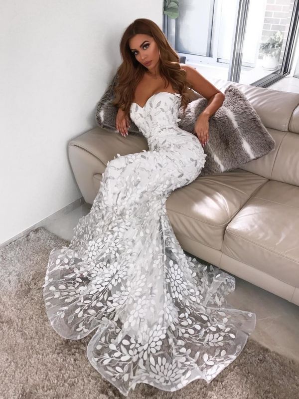 Gorgeous Cheap Mermaid Sweetheart Lace Appliques Wedding Dresses