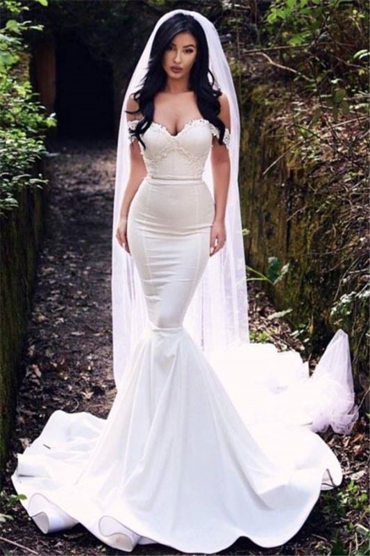 Sexy Off The Shoulder Wedding Dresses  | Mermaid Court Train Bride Dresses 2021