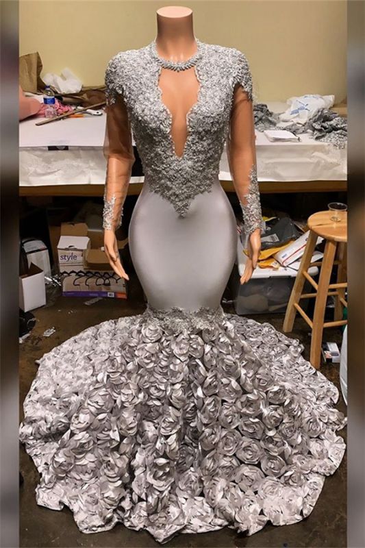 Fleurs de sirène d'argent robes de bal bon marché 2021 | Robe de bal sexy en dentelle avec appliques et mannequins