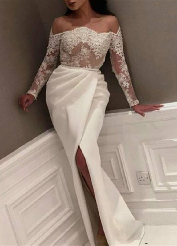 Robe de bal populaire à manches longues avec appliques en dentelle