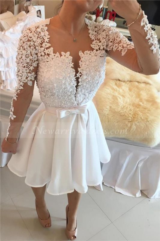 White Lace Long Sleeve Homecoming Dresses Short