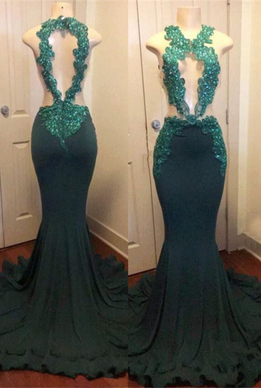 Modern Green Lace Appliques Prom Dresses  | Mermaid Prom Dresses