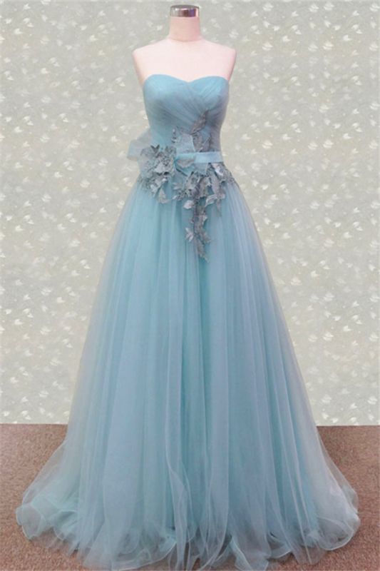 Ruched Sweetheart Elegant Prom GownsAppliques Floor Length Evening Dresses