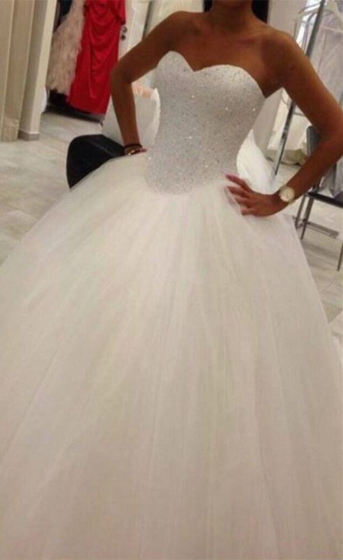 Elegant Sweetheart Tulle Wedding Ball Gowns Beading Sequins Bridal Dresses