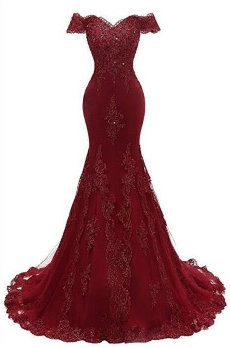 Gorgeous Burgundy Prom Dress | Mermaid Lace Evening Gowns ...
