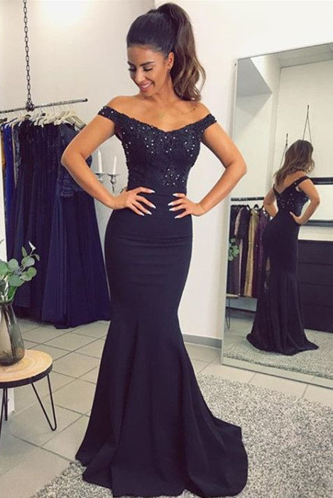 Beadings Long Off-the-Shoulder Mermaid Lace Elegant Evening Dress