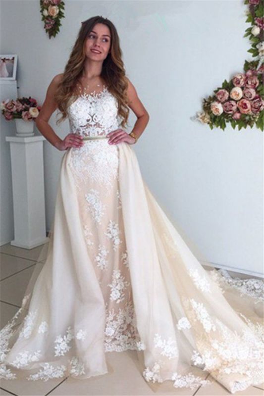 Gorgeous Mermaid Lace Detachable Cathedral Train Tulle Wedding Dresses  Online