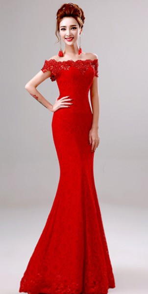 Crystal Beaded Red Mermaid Evening Dresses Off the Shoulder Prom Party Dress