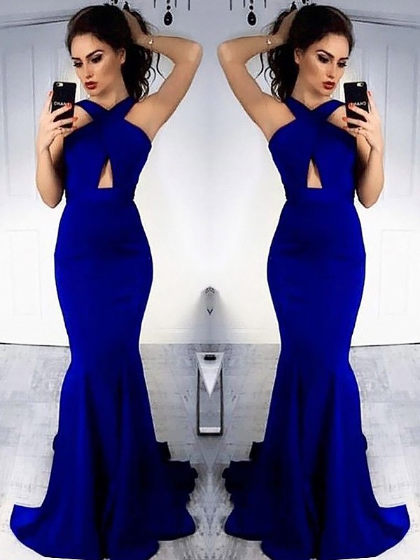 Vestido de noche de sirena azul real moderno | Vestido de fiesta largo