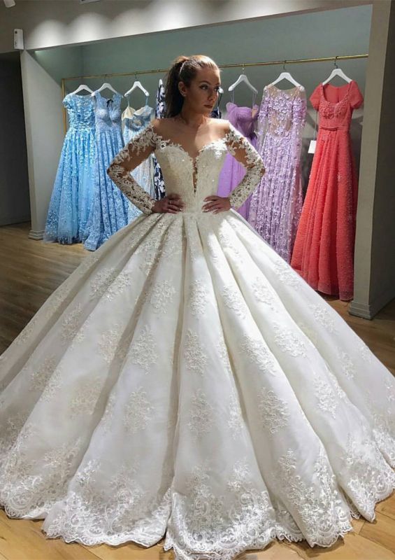 Últimos vestidos de novia elegantes de encaje de nueva llegada de manga larga | Vestido de bola vestidos de novia elegantes