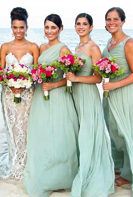 Simple Chiffon A-line Floor-length Sage Bridesmaid Dress