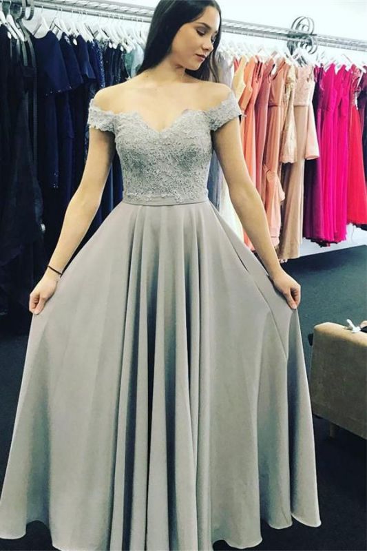 Elegant Off-the-shoulder Lace A-line Short Sleeve Prom Dress