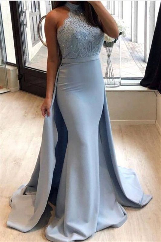 Sexy Sheath High-Neck Prom Dresses | Lace Sleeveless Eveniing Dresses with Detachable Skirt
