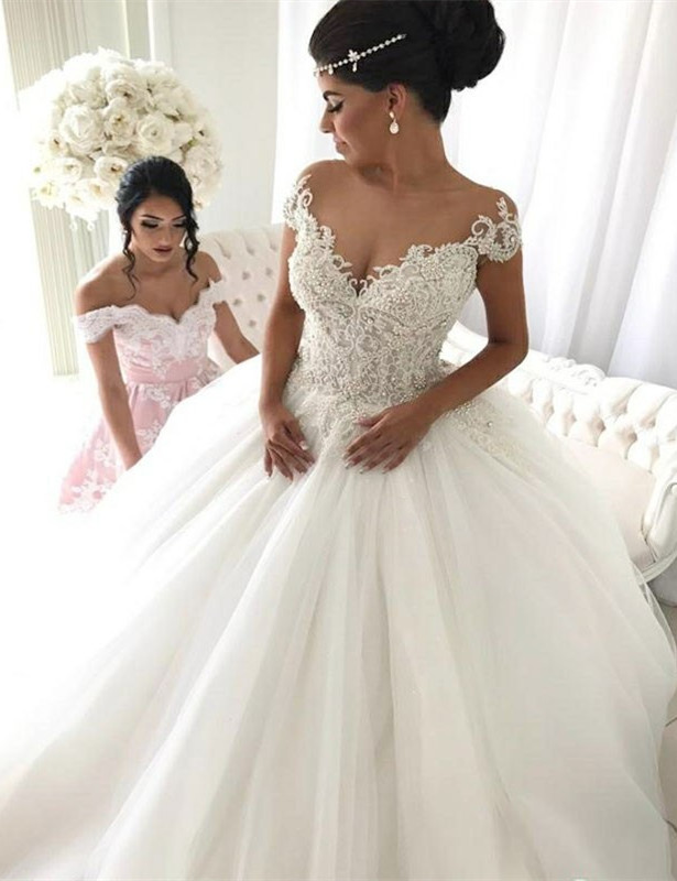Popular Ball Gown New Arrival Lace Off The Shoulder Elegant Wedding Dresses | Ivory Bridal Gowns
