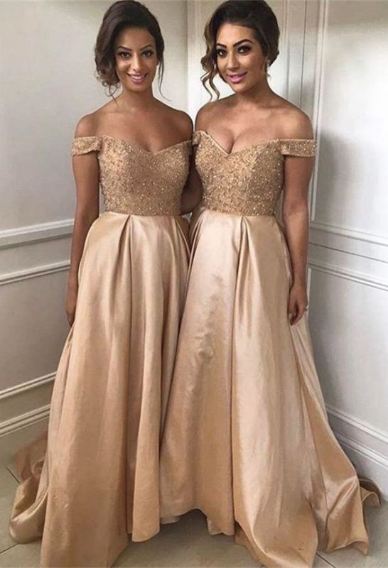 Elegant Off-the-shoulder A-line Zipper Bridesmaid Dress