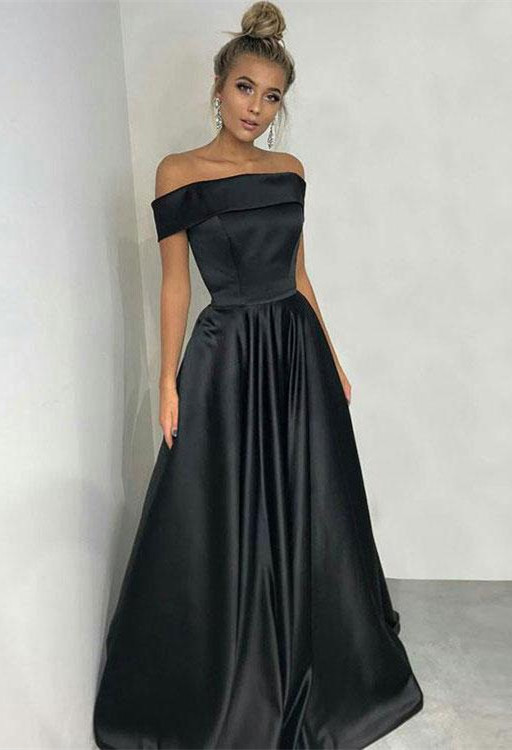 Robe longue de bal noire sexy à épaules dénudées en ligne