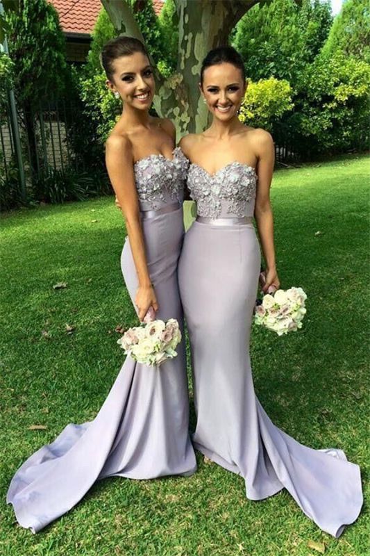 Elegant Lavender Sweetheart Lace Wedding Party Dresses Popular Custom Made Sash Long Bridesmaid Dress BO7784