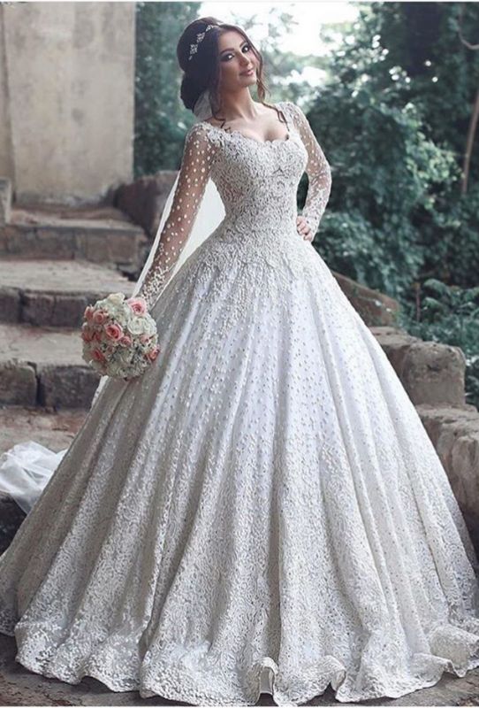 Beautiful Floor Length Long Sleeve Ball Gown Wedding Dresses BA3046