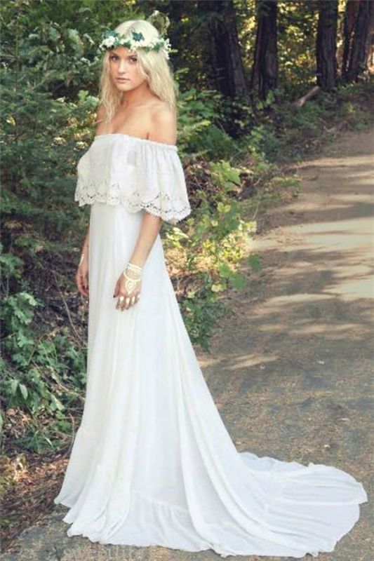 Sesxy  Bohemian Wedding Dresses | Off The Shoulder Boho Beach Wedding Gown BO6883