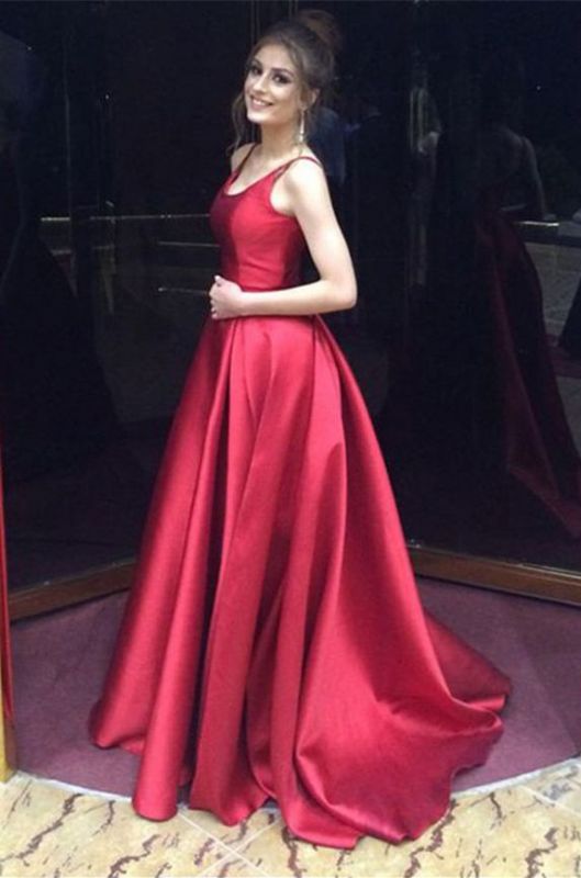 Elegant Red Straps Sleeveless A-line Zipper Prom Dress