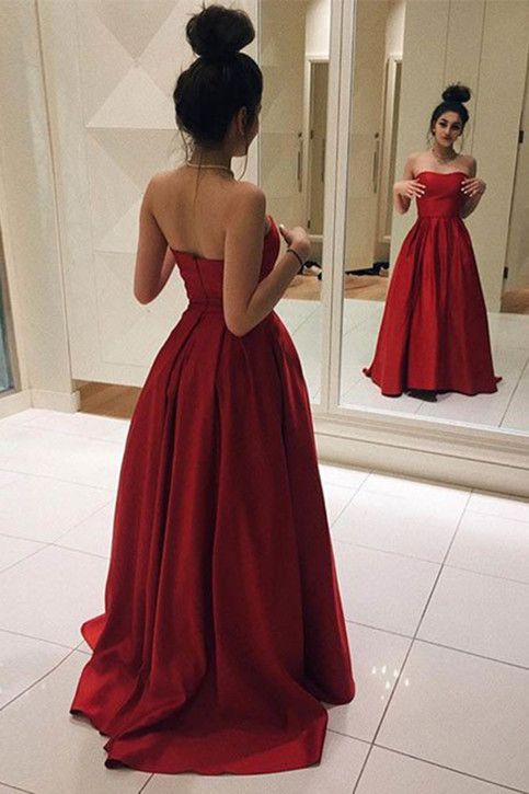Strapless Elegant Red A-line Sleeveless Floor-length Prom Dress