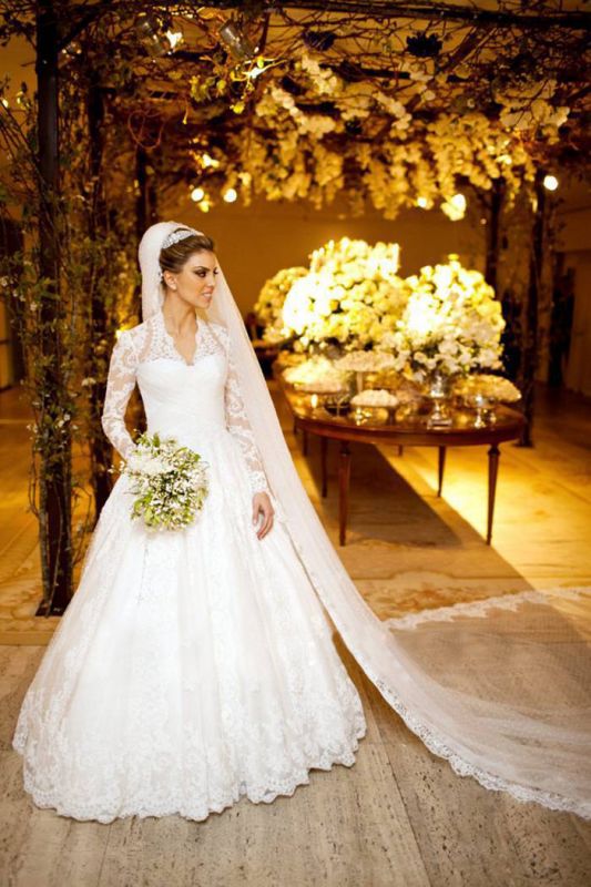 Vestidos De Noiva Long Sleeve Wedding Dresses   | High Neck Vintage Lace A Line Bridal Gowns BO3590