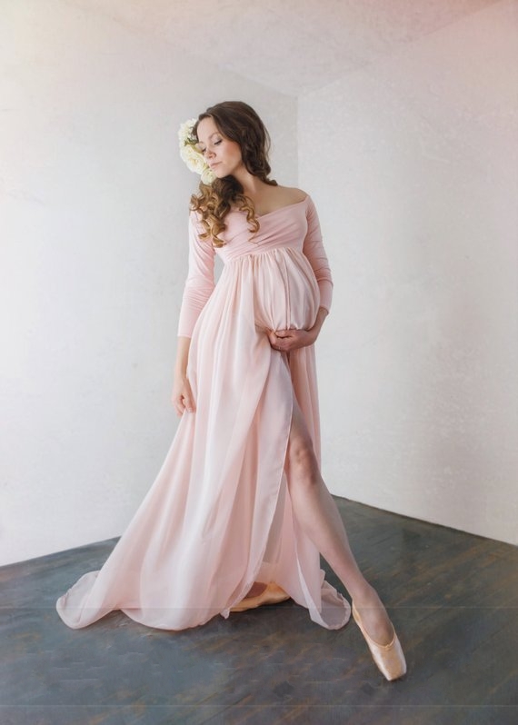Off-The-Shoulder Pregnant Dresses | Sexy Side-Slit Chiffon Maternity Evening Dresses