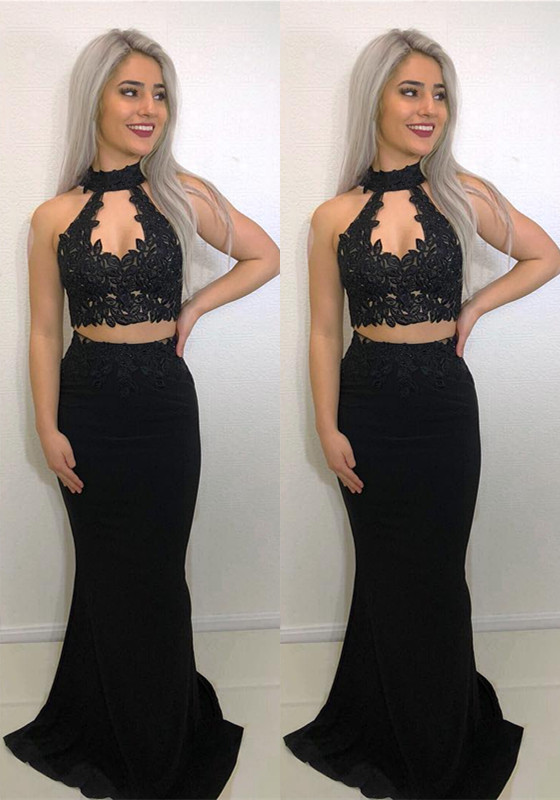 black two piece mermaid prom dress