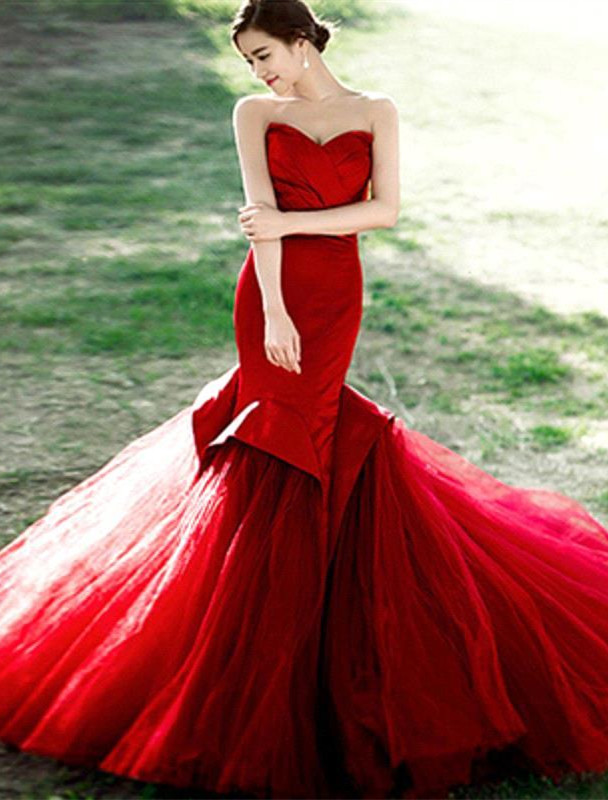 Red Sweetheart Mermaid Lace-Up Sexy Evening Dress