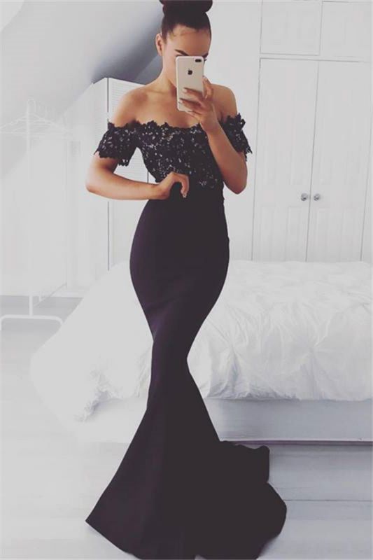 Sexy Mermaid Off-shoulder Sweep-train Lace  Prom Dresses